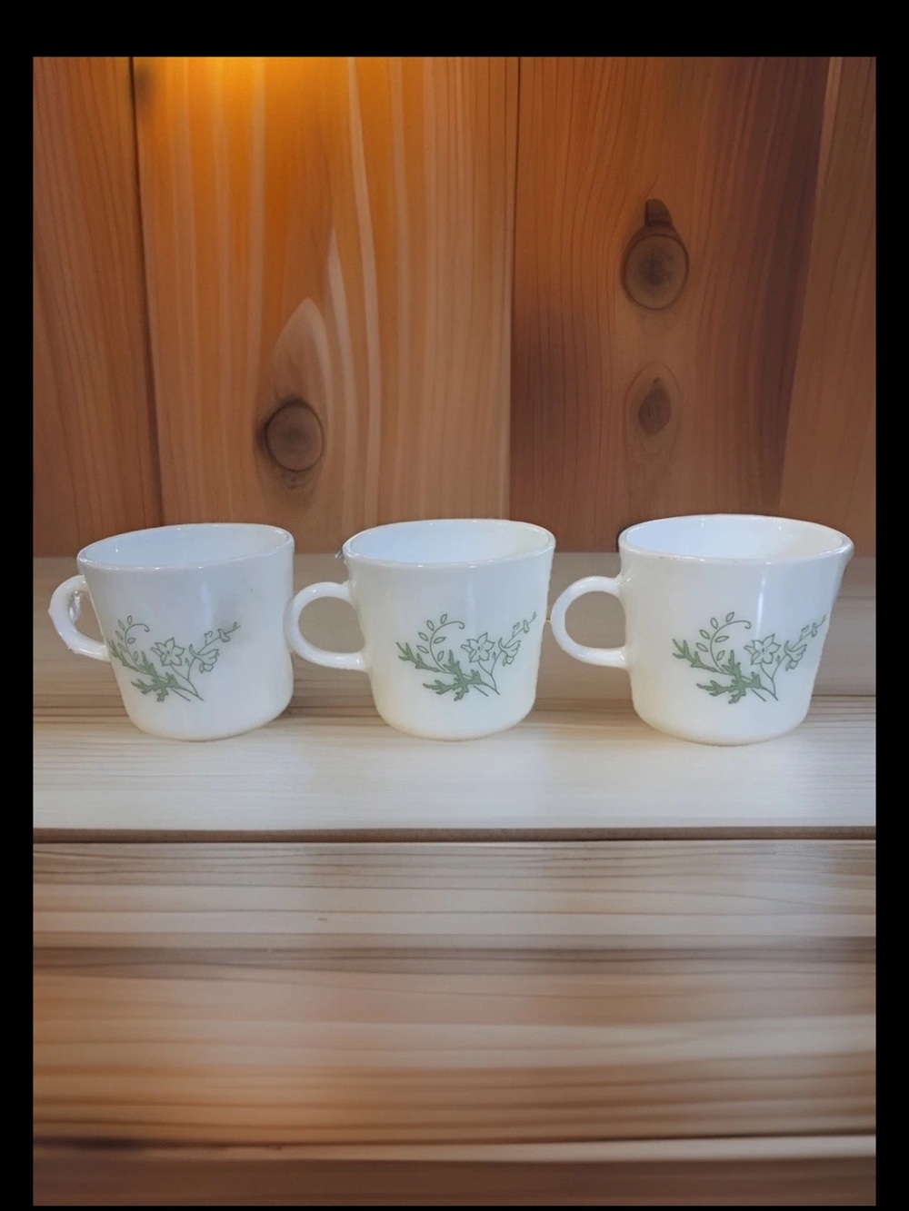 Corelle Corning Ware Green “Floral Spray” Coffee Tea Cup Lot Of 3 1970’s MCM